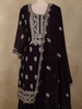 Deep Wine Floral Zari Embroidered Design Georgette Palazzo Suit with Dupatta