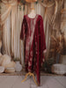 Deep Wine Floral Zari Embroidered Design Semi Silk Straight cut Salwar Suit with Dupatta