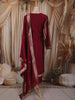 Deep Wine Floral Zari Embroidered Design Semi Silk Straight cut Salwar Suit with Dupatta