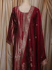 Deep Wine Floral Zari Embroidered Design Semi Silk Straight cut Salwar Suit with Dupatta