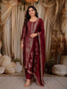 Deep Wine Floral Zari Embroidered Design Semi Silk Straight cut Salwar Suit with Dupatta