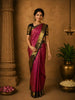 Deep Wine Floral Zari Woven Design Pure Kanchipuram Silk Saree with Contrast Zari Border