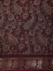 Deep Wine Floral and Paisley Printed Design Mixed Cotton Saree with Zari Woven Border