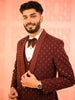 Deep Wine Geometric Beads and Zardozi Embroidered Design Viscose Men's Suit with Matching Pant