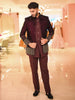 Deep Wine Geometric Embroidered Design Velvet Men's Sherwani Suit with Matching Pant