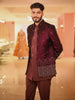 Deep Wine Geometric Embroidered Design Velvet Men's Sherwani Suit with Matching Pant