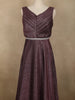 Deep Wine Glitter Embellished Design Net Party Wear Gown with Waist Belt