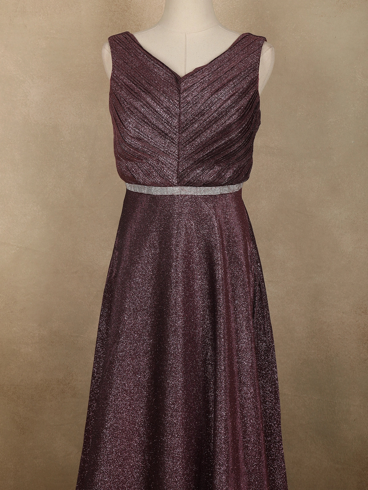 Deep Wine Glitter Embellished Design Net Party Wear Gown with Waist Belt | Diadem Deep Wine Glitter Embellished Design Net Party Wear Gown with Waist Belt | Diadem