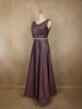 Deep Wine Glitter Embellished Design Net Party Wear Gown with Waist Belt