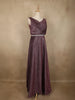 Deep Wine Glitter Embellished Design Net Party Wear Gown with Waist Belt