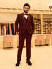 Deep Wine Heavy Beads Embellished Design Jacquard Men's Wedding Suit with Matching Pant