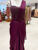 Deep Wine Heavy Floral Beads Embroidered Design Satin Corset Party Wear Gown with Draped Dupatta