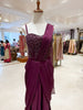 Deep Wine Heavy Floral Beads Embroidered Design Satin Corset Party Wear Gown with Draped Dupatta