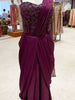 Deep Wine Heavy Floral Beads Embroidered Design Satin Corset Party Wear Gown with Draped Dupatta