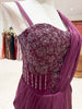 Deep Wine Heavy Floral Beads Embroidered Design Satin Corset Party Wear Gown with Draped Dupatta