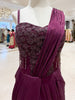 Deep Wine Heavy Floral Beads Embroidered Design Satin Corset Party Wear Gown with Draped Dupatta