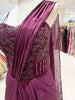 Deep Wine Heavy Floral Beads Embroidered Design Satin Corset Party Wear Gown with Draped Dupatta