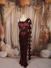 Deep Wine Heavy Sequins Embroidered Design Shimmer Party Wear Indo Western Lehenga Skirt Top with Matching Corset Blouse with Ruffled Border