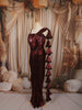 Deep Wine Heavy Sequins Embroidered Design Shimmer Party Wear Indo Western Lehenga Skirt Top with Matching Corset Blouse with Ruffled Border