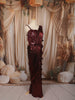 Deep Wine Heavy Sequins Embroidered Design Shimmer Party Wear Indo Western Lehenga Skirt Top with Matching Corset Blouse with Ruffled Border