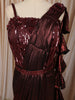 Deep Wine Heavy Sequins Embroidered Design Shimmer Party Wear Indo Western Lehenga Skirt Top with Matching Corset Blouse with Ruffled Border