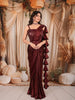 Deep Wine Heavy Sequins Embroidered Design Shimmer Party Wear Indo Western Lehenga Skirt Top with Matching Corset Blouse with Ruffled Border