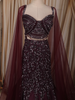 Deep Wine Heavy Sequins and Beads Embroidered Design Mermaid Satin Lehenga with Sheer Dupatta