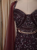 Deep Wine Heavy Sequins and Beads Embroidered Design Mermaid Satin Lehenga with Sheer Dupatta
