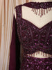 Deep Wine Heavy Sequins and Beads Embroidered Design Net Mermaid Bridal Lehenga with Designer Blouse and Matching Choker Dupatta