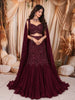 Deep Wine Heavy Sequins and Beads Embroidered Design Net Mermaid Bridal Lehenga with Designer Blouse and Matching Choker Dupatta