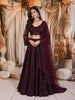 Deep Wine Heavy Sequins and Beads Embroidered Design Net Party Wear Lehenga With Matching Dupatta