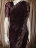 Deep Wine Heavy Sequins and Beads Embroidered Design Pure Organza Fancy Saree with Scalloped Border