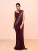 Deep Wine Heavy Sequins and Beads Embroidered Design Satin Ready to Wear Draped Saree