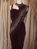 Deep Wine Heavy Sequins and Beads Embroidered Design Satin Ready to Wear Draped Saree