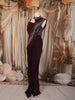 Deep Wine Heavy Sequins and Beads Embroidered Design Satin Ready to Wear Draped Saree