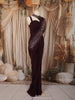 Deep Wine Heavy Sequins and Beads Embroidered Design Satin Ready to Wear Draped Saree