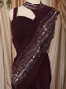 Deep Wine Heavy Sequins and Beads Embroidered Design Satin Ready to Wear Draped Saree