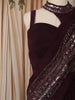 Deep Wine Heavy Sequins and Beads Embroidered Design Satin Ready to Wear Draped Saree