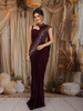 Deep Wine Heavy Sequins and Beads Embroidered Design Satin Ready to Wear Draped Saree