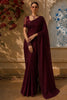 Deep Wine Heavy Stone Embellished Design Satin Party Wear Saree with Stone Work Border