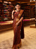 Deep Wine Horizontal Striped Floral Vine Zari Woven Design Pure Kanchipuram Silk Wedding Saree with Zari Border