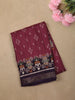Deep Wine Ikat Printed Design Crepe Saree with Contrast Border