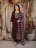 Deep Wine Kalamkari Printed Design Cotton Straight Cut Salwar Suit with Dupatta