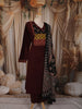 Deep Wine Kalamkari Printed Design Cotton Straight Cut Salwar Suit with Dupatta