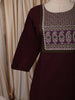 Deep Wine Kalamkari Printed Design Cotton Straight Cut Salwar Suit with Dupatta
