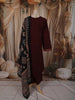 Deep Wine Kalamkari Printed Design Cotton Straight Cut Salwar Suit with Dupatta