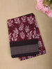 Deep Wine Leaf Printed Design Linen Cotton Saree with Contrast Black Border