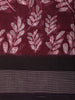 Deep Wine Leaf Printed Design Linen Cotton Saree with Contrast Black Border