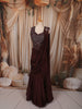 Deep Wine Leaf Sequins and Beads Embroidered Design Satin Ready to Wear Draped Saree with Corset Blouse