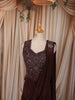Deep Wine Leaf Sequins and Beads Embroidered Design Satin Ready to Wear Draped Saree with Corset Blouse